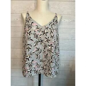 Banana Republic Floral Cami Top Silver Black Pink Petite Medium  Layering Tank